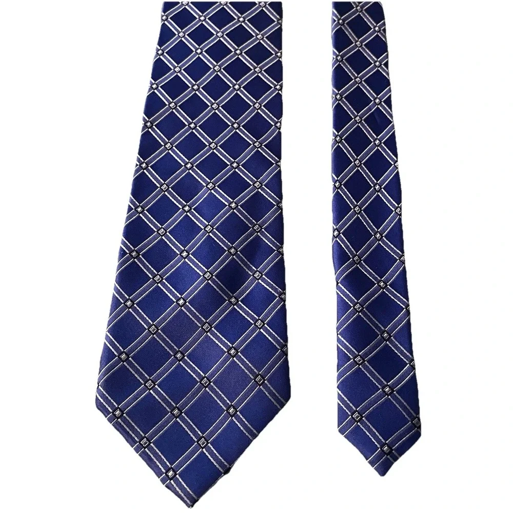 IZOD Tie Men's‎ Blue&Silver Geometric Pattern 100% Silk 60